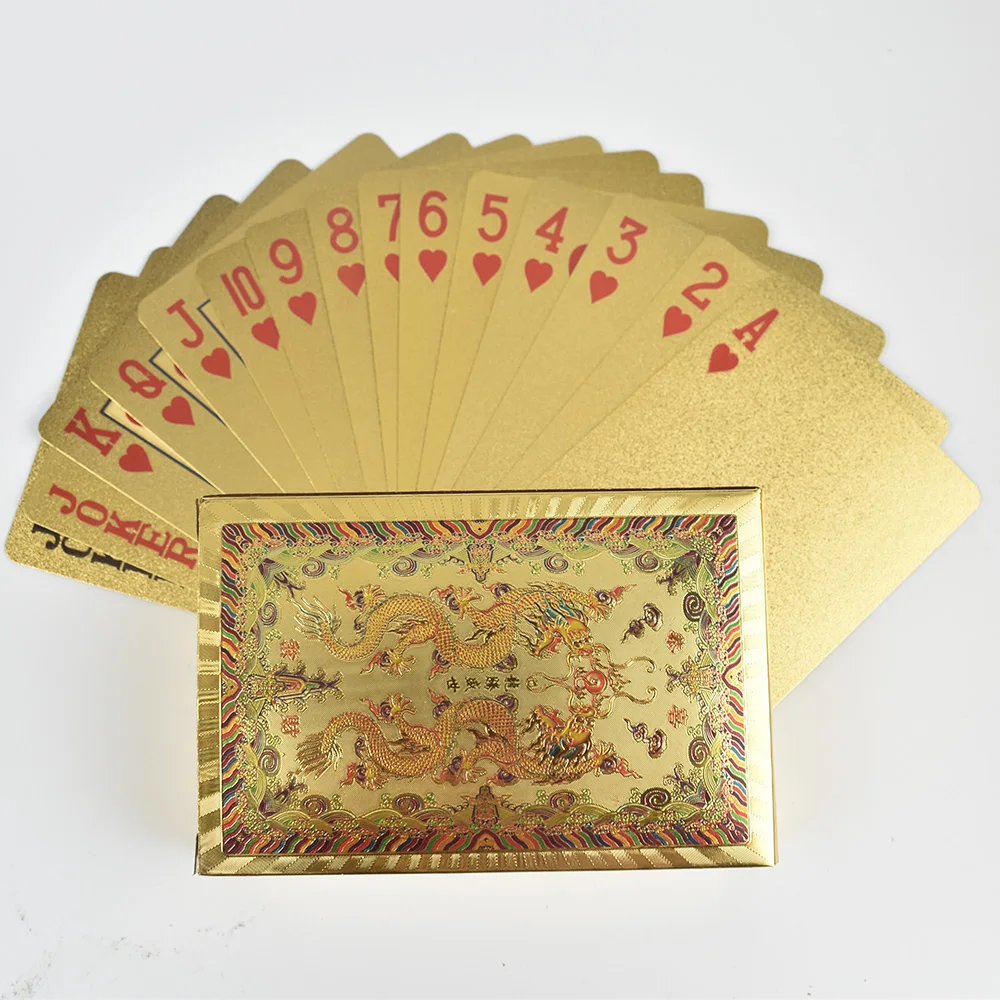 

Chinese Mascot Double Dragon Design Gold Playing Cards Plastic Waterproof Cards For Collection Gift