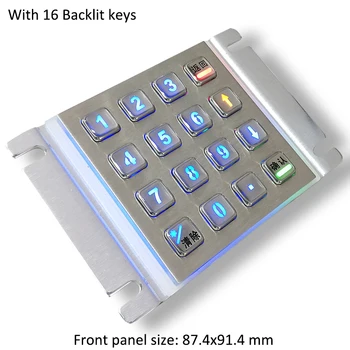 

BACKLIGHT 16 keys panel mount stainless steel numeric keypad, metallic industrial keypad, kiosk keypad