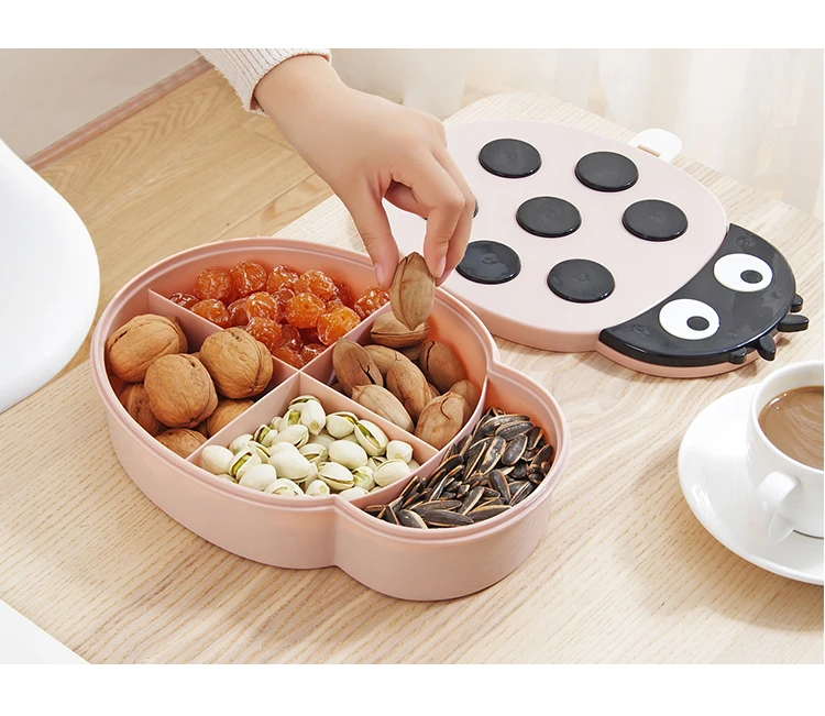 Ladybug shape candy dishes 5 grid dry fruit storage box plastic household fruit snack plate melon peanut storage box mx01051509