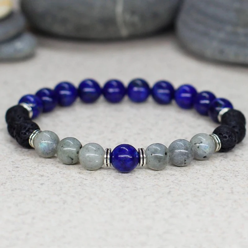 Lapis lazuli мужской браслет рейки heal beads подарок на день отца для мужчин Mala запястье 8 мм натуральный камень браслет подарок для Него