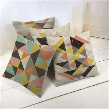 

Nordic Style Geometry Pattern Printed Throw Pillow Case Linen Cotton Cushion Cover Creative Decoration For Sofa Car Covers