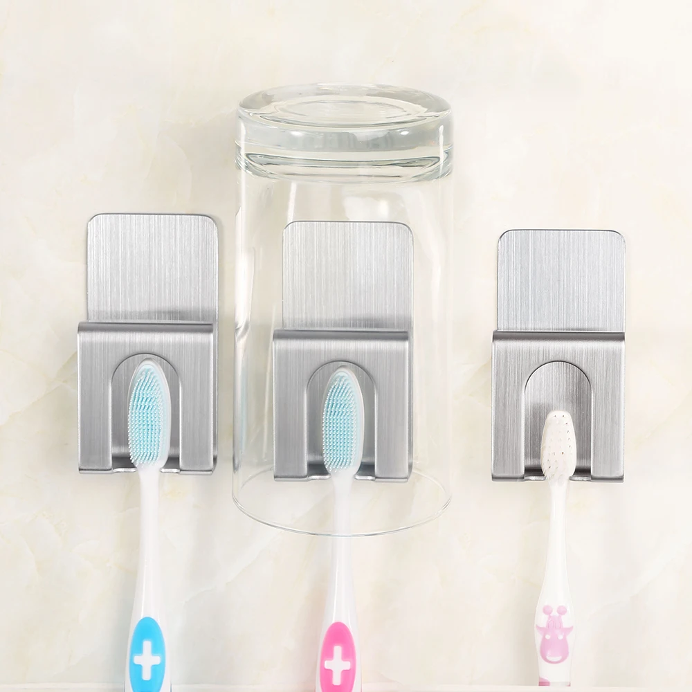 Stainless Steel Toothbrush Electric Toothbrush Holder Rustproof Polished Organizer Sticky Wall Mounted Bathroom Hanger Shelf2
