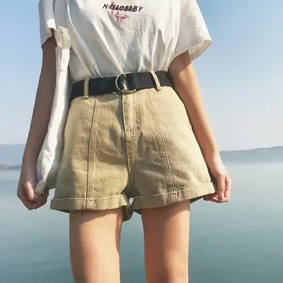 S-xl, 2xl Плюс Размер летние женские шорты с высокой талией Feminino джинсовые шорты женские повседневные шорты свободный пояс - Цвет: Хаки