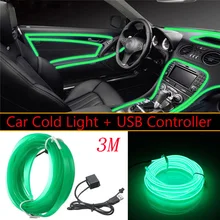 3 m Usb Verde Led Seqüência de Luz Brilho El Arame Corda Tubo Car Auto Suv Interior Decor
