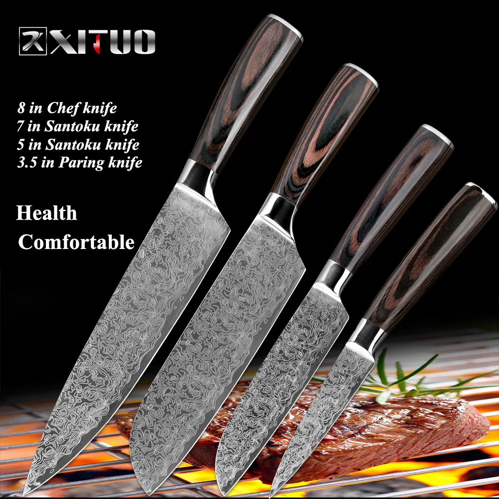 

XITUO Chef Knife Sets 8"7"5"3.5" inch laser Damascus Steel Pattern Kitchen Knife Paring Cleaver Slicing Japan Knife Wood Handle