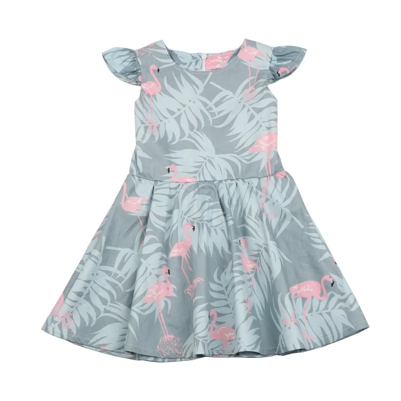 Fashion Kids Girl Summer Dresses Children Sleeveless Flamingo Print Cotton Dress Baby Grils Spring Summer Floral Clothing (4)