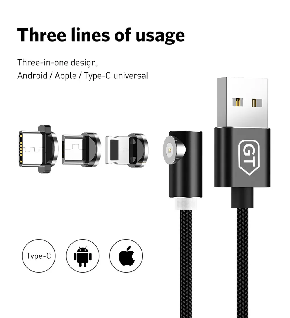 GTWIN Магнитный Micro USB кабель для iPhone 11 Max samsung S10 S9 Xiaomi usb type C Магнитный зарядный USB C кабель Шнур для мобильного телефона