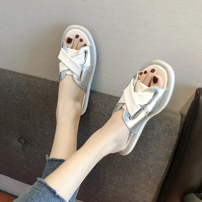 

Women's Slippers 2019 Slides Heeled Mules Platform Socofy Woman Shoes Luxury Thin Heels New Beach Sliders High Flat Soft