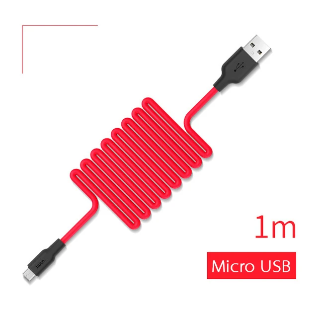 HOCO мобильный телефон USB зарядный кабель для передачи данных USB к Lightning/Micro USB/type C экологически чистый силикон для iPhone Xiaomi samsung - Цвет: Micro USB Red