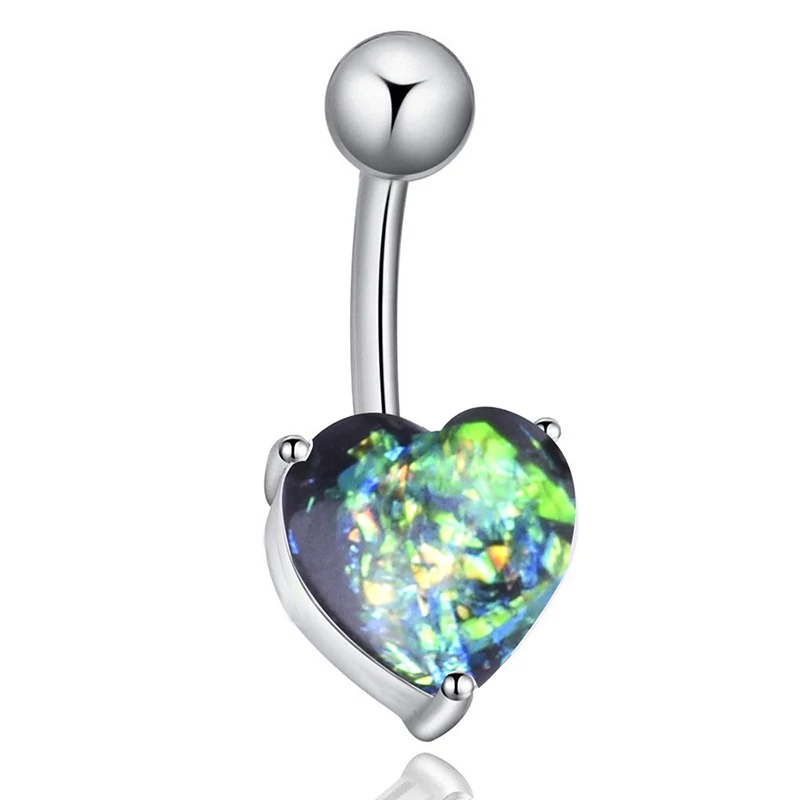 Surgical Steel Navel Belly Button Ring Opal Glitter Heart Piercing Navel Nail TT@88