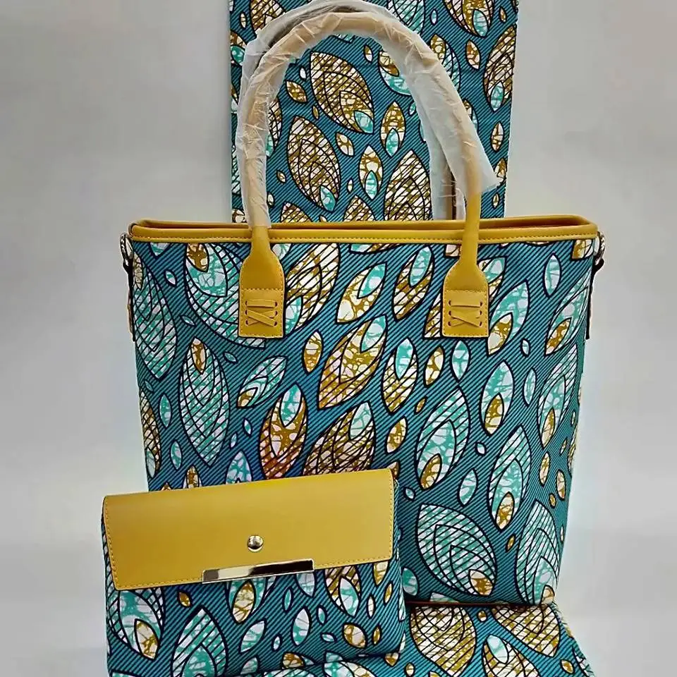 3pcs Set African Print Handbag+ Small Ankara Clutch Bag With Ankara African Wax Print Fabric For