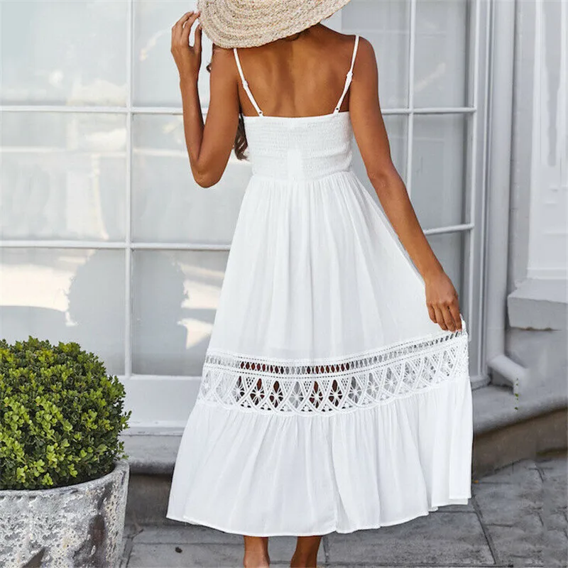 Boho пляжное летнее женское платье без рукавов Hiliday кружевное элегантное с высокой