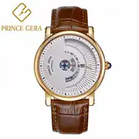 PRINCE GERA ผู้ชายที่ไม่ซ้ำกัน Dial ของแท้หนังแท้นาฬิกาอัตโนมัติ Rose Gold Ultra Thin ผู้ชายกันน้ำผู้ชายนาฬิกา es