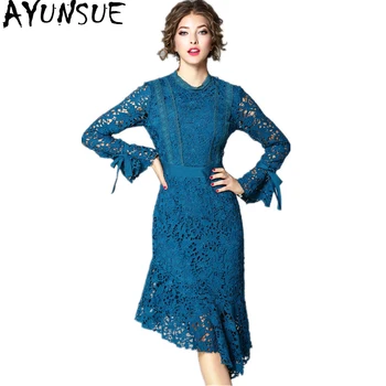 

AYUNSUE Robe Femme Vintage Lace Dress Women 2020 Elegant Bodycon Office Dresses Long Sleeve Evening Party Dress Female 170722