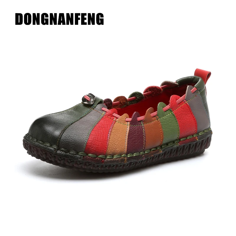 De Caoutchouc Véritable 2 Mère Dongnanfeng Peau purple Femmes Porc Pu 35 Appartements Casual 40 Slip Cuir Yd green Mocassins Vache Vintage En Sur Chaussures Black Patchwork xx6UwX