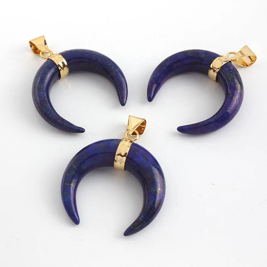 Natural Gnergy Gemstone~ Light Yellow Gold Color Labradorite Rose Pink Quartz Purple Amethysts Pendant Crescent Moon Lapis Lazuli Jewelry 10 AA00201027204c