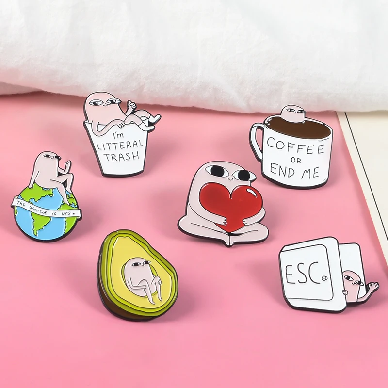 

Ketnipz Meme Collection Enamel pins Lazy Depressed Demotivation Quote Avocado Earth Brooches Badges Brooches for Cool Women Men