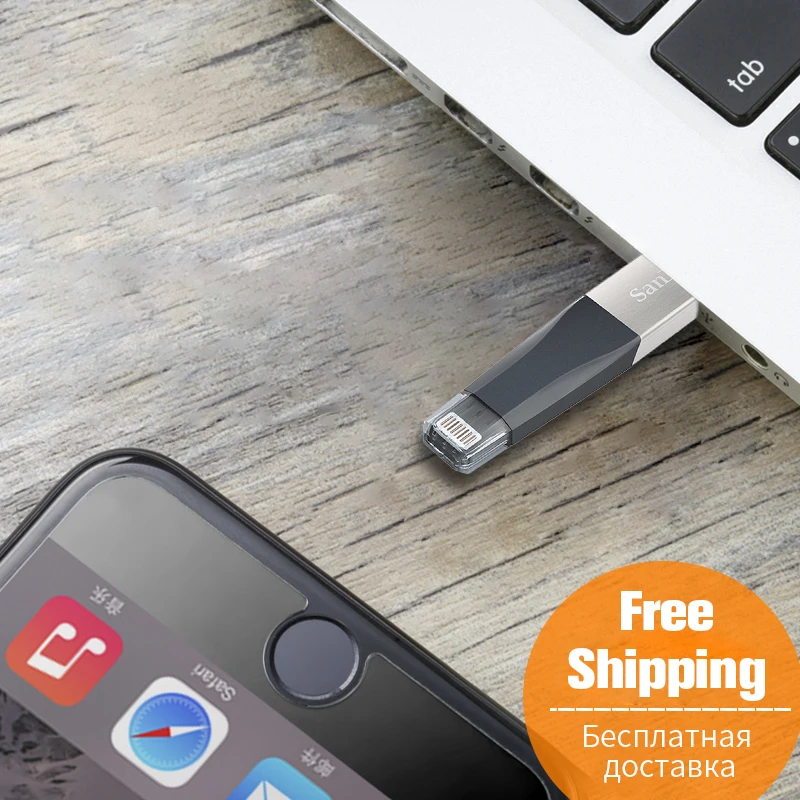 Дешево Двойной Флеш накопитель SanDisk USB3.0 USB флэш накопитель 256 ГБ с поддержкой технологии OTG разъемом Lightning usb Disk32GB флэш накопитель 64 Гб 128 для iPhone X 8 7 7 ...