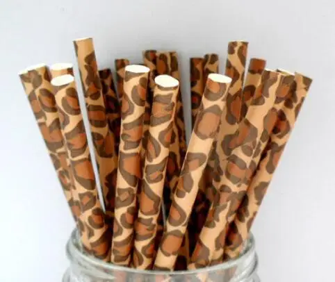 

Leopard Print Paper Straws, Giraffe, Cheetah Brown Animal Safari Jungle Zoo Kids Birthday Party,Colored Pattern Mason Jar Straws