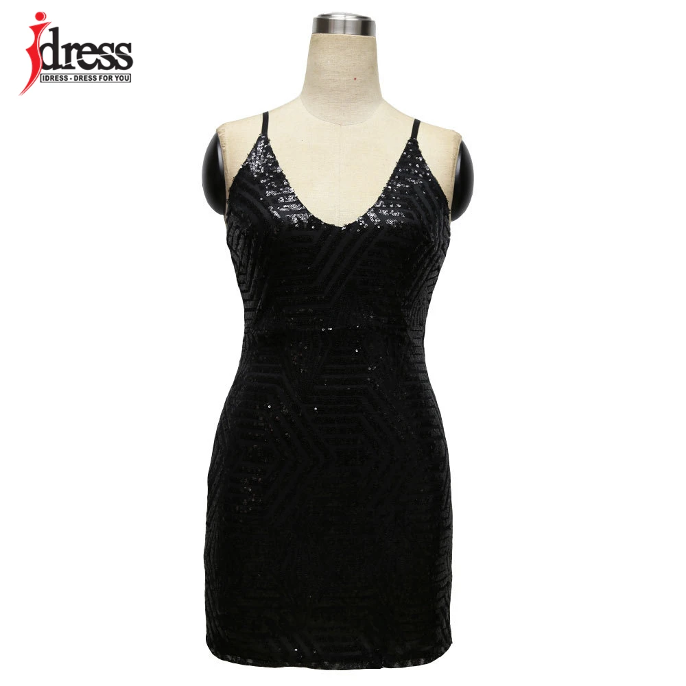 IDress 2018 New Style Summer Dress Women Sexy Club Dress Party Night Club Dress Vestido Robe Femme Party Black Gold Sequin Dress (2)