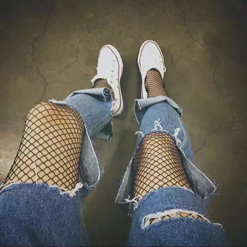 

2017 Fashion Sexy Fishnet Stockings Female Fish Net Pantyhose Tights Jacquard Step Foot Seam Pantyhose High Over the Knee Socks
