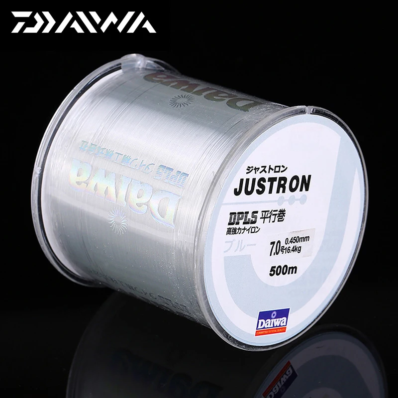 Ligne de pêche en Nylon DAIWA Justron Super forte Daiwa 500m 2LB - 40LB 7 couleurs ligne principale Monofilament japon avec boîte en plastique