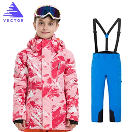 Векторный детский лыжный костюм; Водонепроницаемая Куртка для сноубординга; комплект со штанами; лыжный костюм; зимняя теплая одежда для детей; Одежда для мальчиков и девочек - Цвет: Girls 7