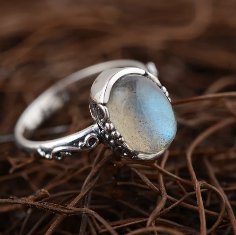Тайское Серебро оптом S925 Серебряное инкрустированное синим лунным светом кольцо импортное античное изысканное женское Подарочное ремесло