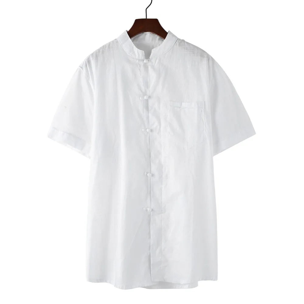 Летняя мужская Повседневная рубашка с коротким рукавом, хлопковые льняные рубашки, Мужская мешковатая Однотонная рубашка с карманом, уличная одежда, Camisas Hombre, Прямая поставка c