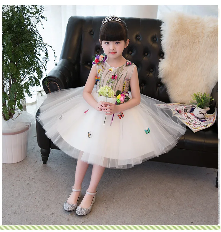 

New Arrival White Tulle Exquisite Flower Girl Princess Dress Kids Baptism Party Prom Dresses Girls Wedding Birthday Dresses