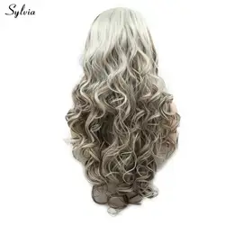 Sylvia коричневый с блондинка парик длинное тело волны волос натуральный волос Синтетические волосы на кружеве парик для дам вечерние
