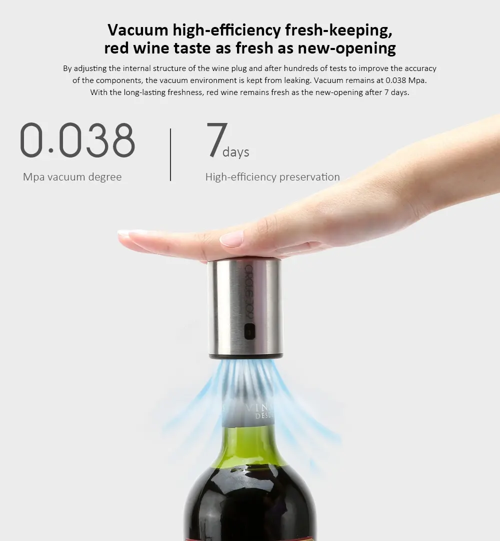 Circle Joy Stainless Steel Wine Bottle Stopper with Vacuum Memory from Xiaomi Youpin- Silver