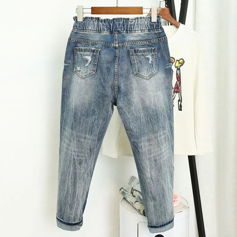 Ripped Boyfriend Jeans For Women Loose Vintage High Waist Jeans Femme Harem Pants Casual Streetwear Plus Size Mom Jeans 5XL Q58