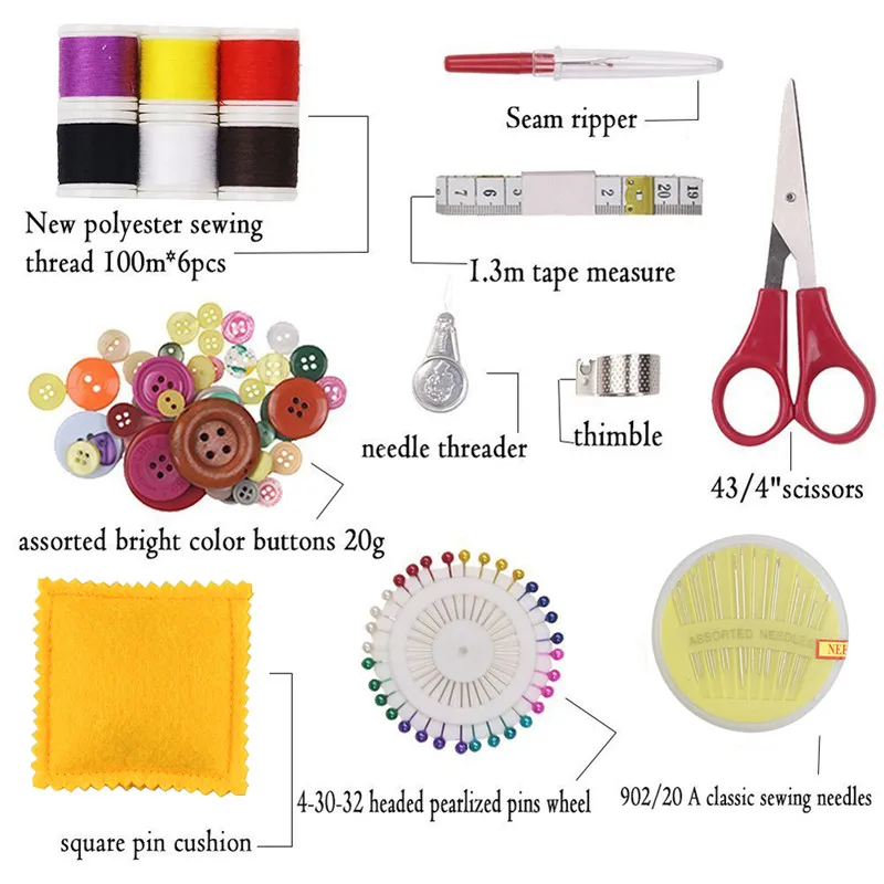 Multi-function Sewing Kits Sewing Scissors Threads Needles Tape Measure Sewing Accessories Set with Box For Home &Travelling (6)