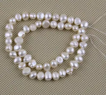 

Unique Pearls jewellery Store,White Color 7-8MM Baroque Freshwater Pearl Loose Beads One Full Strand DIY Pearl Necklace Material
