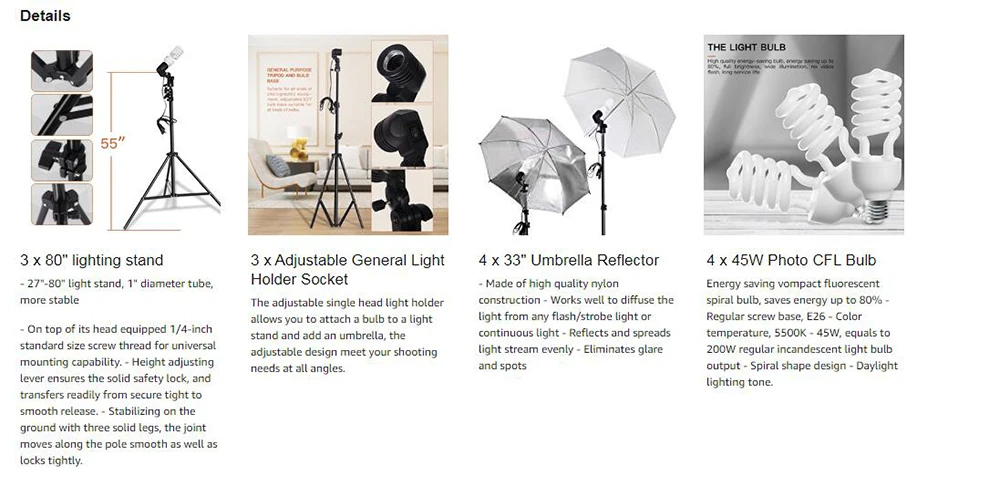 Photo Studio Adjustable Umbrella Holder Light Bulb Socket with Universal Mount