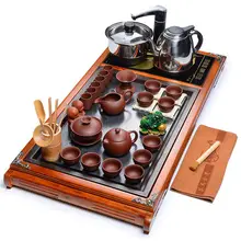 Домашний журнальный столик кунг-фу Чайные сервизы Zisha керамические стекло с эффектом потрескавшегося льда чайник набор четыре в одном твердый деревянный поднос для час чайный сервиз