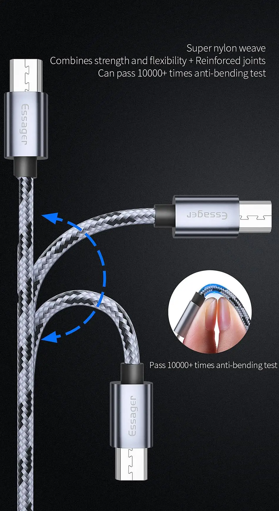 Кабель Micro USB Essager для быстрой зарядки и передачи данных, зарядный кабель для samsung Xiaomi Redmi Note 5, провод Microusb, кабели для мобильных телефонов