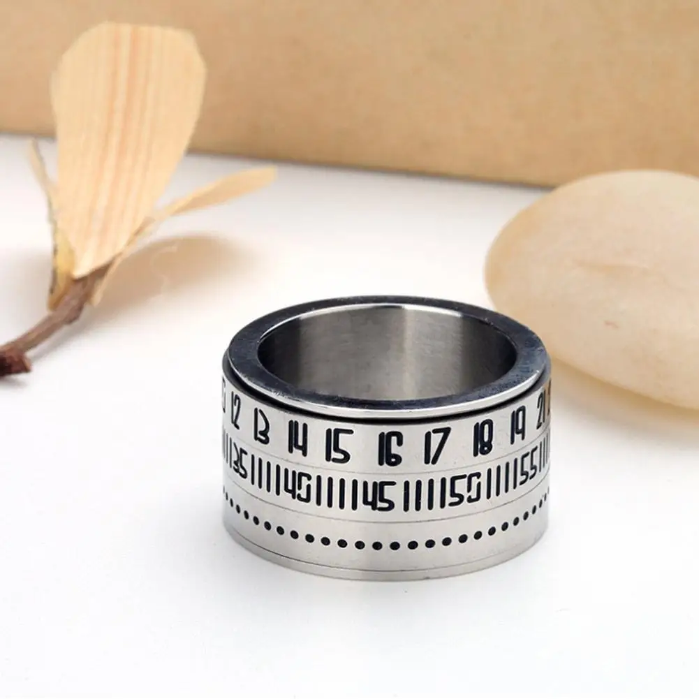 

New Men Time Rotating Rings Titanium Steel Arabic Numerals Calendar Rings Black Clock Band Ring Ring For Men Jewelry