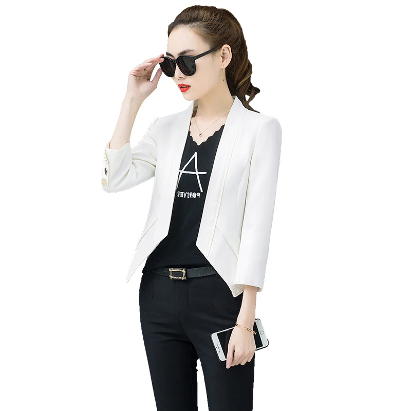 

2019 fashion women short blazers and jacket spring tops female clothing three quarter buttons sleeve slim blazer irregular coat