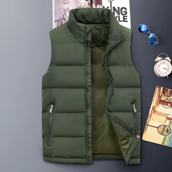 

2019 men new collar cotton vest youth pure color warm leisure cotton vest