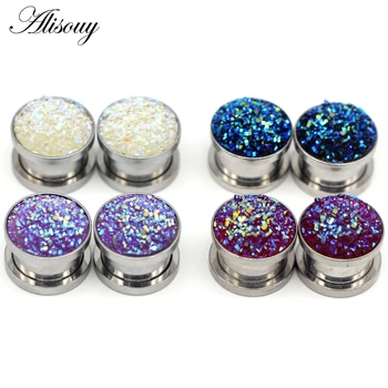 

Alisouy 2 PCS Steel Stainless Steel Ear Plug Screw Fit Ear Tunnel Plug Gauge 6-16mm Expanders Piercing With Beauty Rhinestone