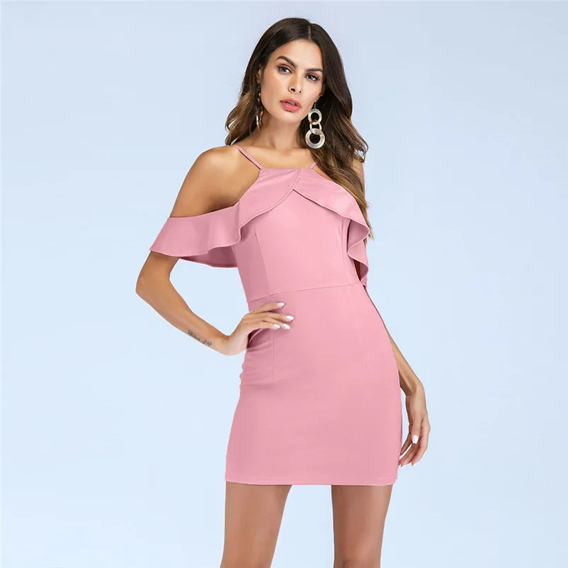 

2019 Fashion summer dress women beach dress Ladies Solid Off Shoulder Sling Strapless Mini Dress party dress vestidos J27