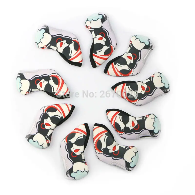 

Free Shipping Golf Club Head Iron Headcovers 9PCS/set Duplex Printing Golf Clubs Head cover