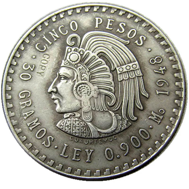 

Uncirculated 1947 or 1948 Mexico 5 Pesos Silver Foreign Copy Coins