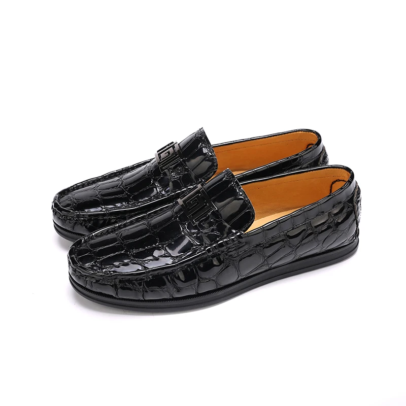 Large size EUR45 Crocodile Grain black summer moccasin shoes mens loafers genuine leather flats casual shoes mens outdoor shoes