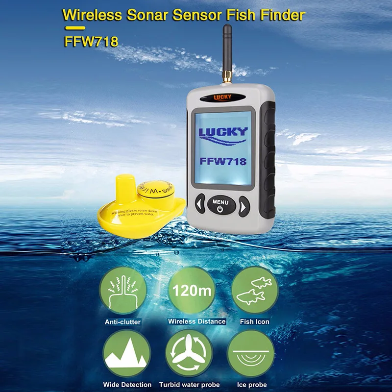 FFW718 беспроводной рыболокатор 125 кГц 90 градусов Sonar сенсор Fishfinder преобразователь