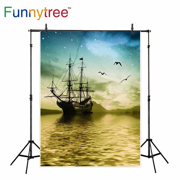 

Funnytree backdrop for photo studio sailboat sea night seagull starry sky view photography background photobooth photocall