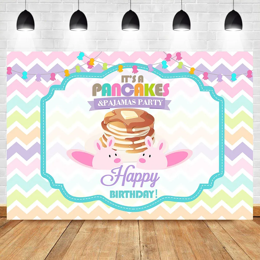 

Slumber Party Backdrop Birthday Party Photo Background Colorful Stripe Background Pancakes Pajamas Party Photography Backdrops