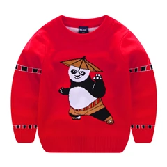 Зимний Детский свитер, хлопковый кардиган для мальчиков, мультяшный вязание свитер с узорами для детей - Цвет: Красный